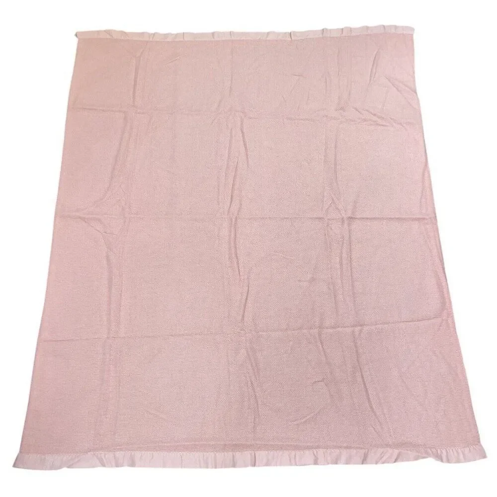 RARE Vintage 1960s Frances N Pink Waffle Weave Satin Edge Blanket 84 x 68 USA